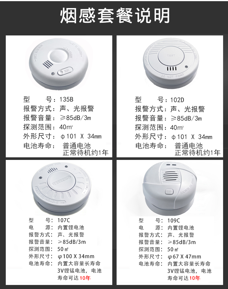 消防报警器家用火灾感应器独立烟雾检测仪室内有效探测器无线