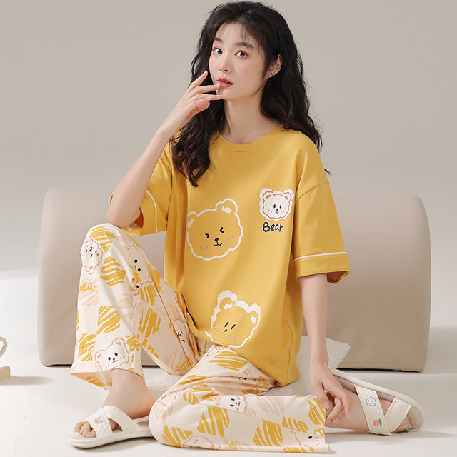 Pure cotton pajamas women's summer suit short-sleeved fresh women's 2024 new internet celebrity spring autumn winter clothes thin home clothes