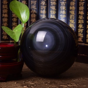 纯天然墨西哥进口黑曜石球水晶球摆件招财镇宅