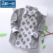 Smart childrens clothing Childrens long-sleeved shirt Middle and small childrens cotton printed shirt Korean casual lapel top