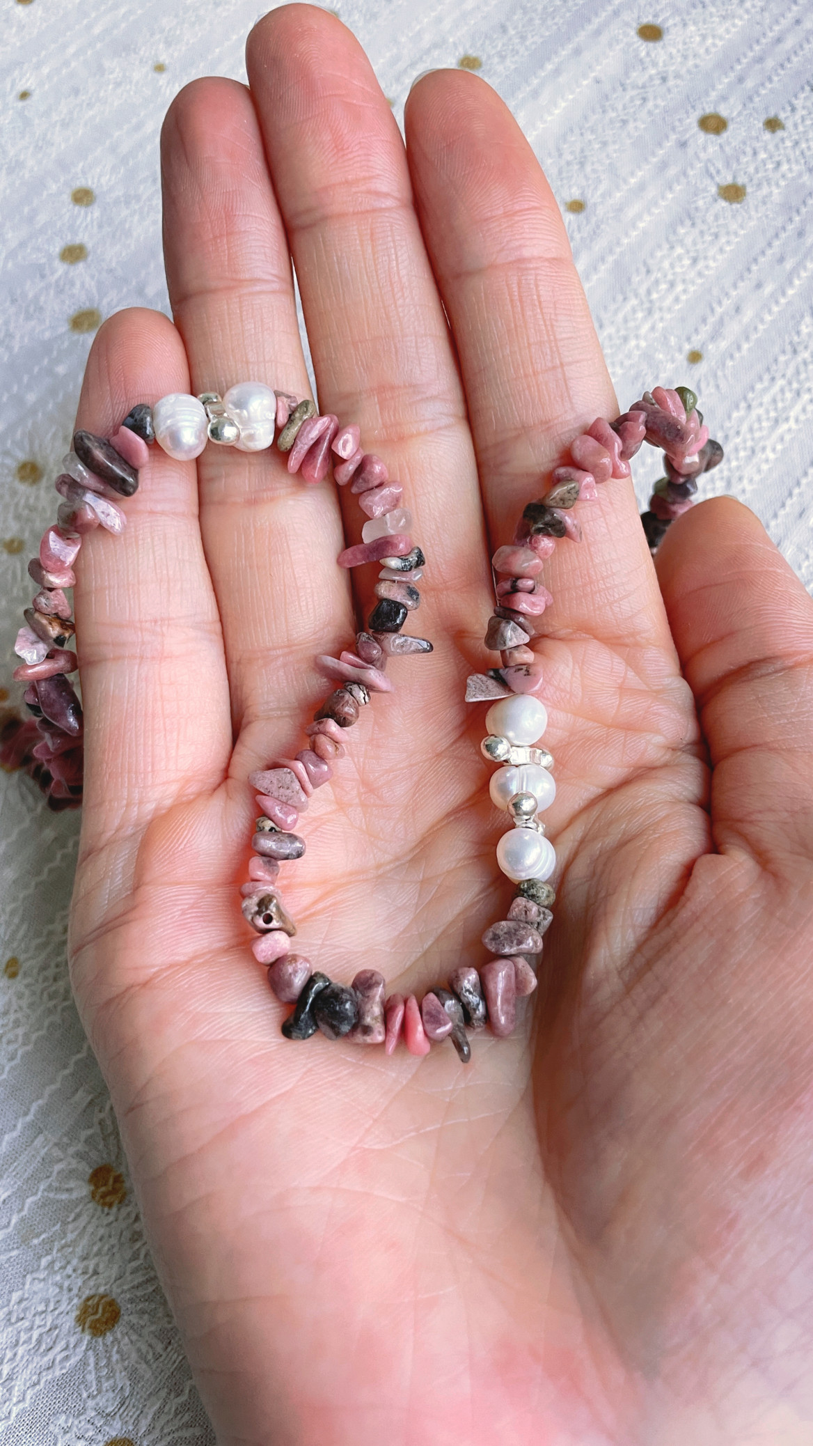 波西米亚天然材质 珍珠红纹石几何串珠项链 甜美百搭锁骨链 项链