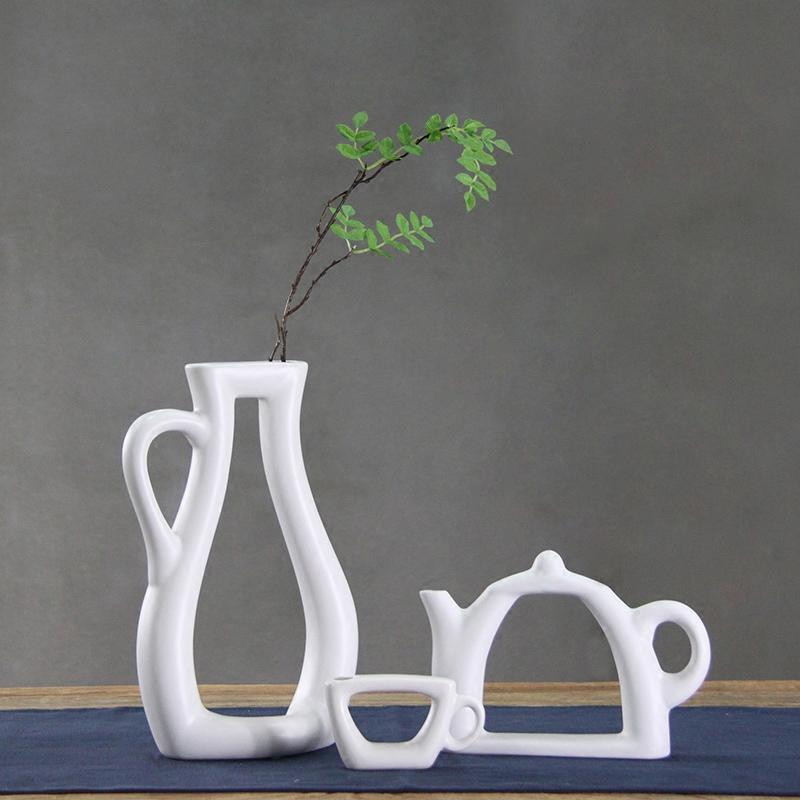 大相莲花创意陶瓷花瓶 白色花器家居客厅装饰