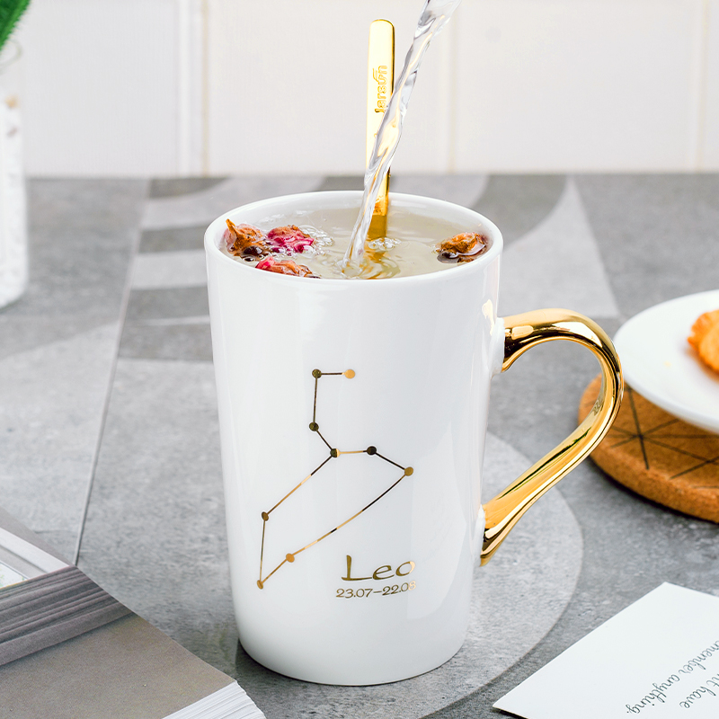 Creative contracted constellation ceramic keller with spoon, individuality tide water cup men 's and women' s household lovers coffee cup