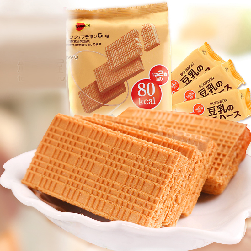 日本进口零食品 波路梦布尔本豆乳威化饼干16枚 好吃的早餐代餐_不