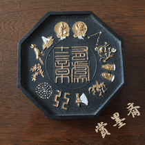 80s exported to Japan antique ink gold and silver painted 109g old ink stick N148