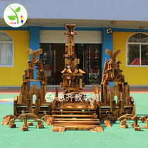 Kindergarten outdoor solid wood constructs carbonized blocks childrens puzzle and teaches toy charcoal burning 348 pieces of anti - corrosion wood