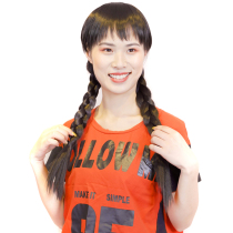 Double braids Qi Bangs wig headgear Fashion vintage twist pigtail festival stage performance double ponytail full headgear