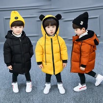 2021 autumn and winter mens treasure foreign cotton clothes little girls long down cotton clothes childrens ears hooded bear coat