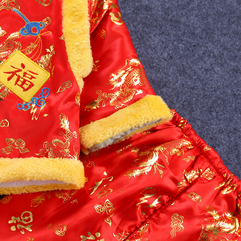 2018新款男童唐装套装冬季男宝新年过年拜年红色喜庆衣服