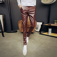 Mùa thu và mùa đông nam ấm áp chân cá tính Quần skinny da xu hướng thời trang trẻ trung phiên bản Hàn Quốc của hộp đêm sân khấu quần âu cộng với nhung - Quần da quần da nam đẹp