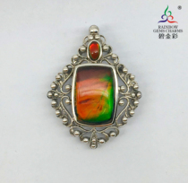 Bi gold color Canada natural S925 Thai silver retro personality lace spot color stone pendant color snail fossil man