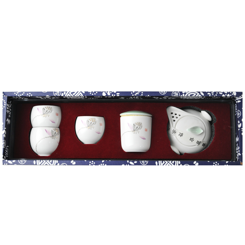 Ceramic kung fu tea set with tea tray of a complete set of gift boxes white porcelain of jingdezhen holiday gift hand grasp pot of household