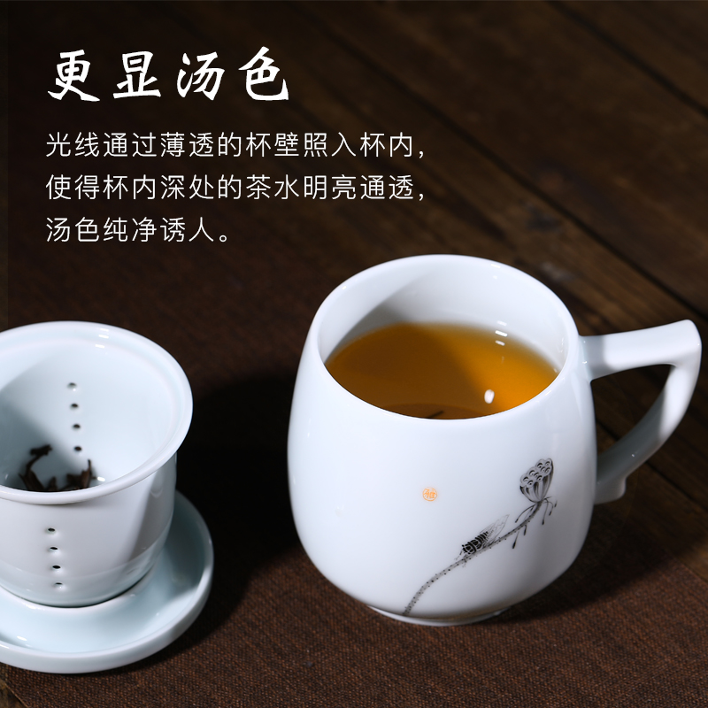 Jingdezhen ceramic glass mugs with cover large capacity office white porcelain cup celadon male Chinese tea cup