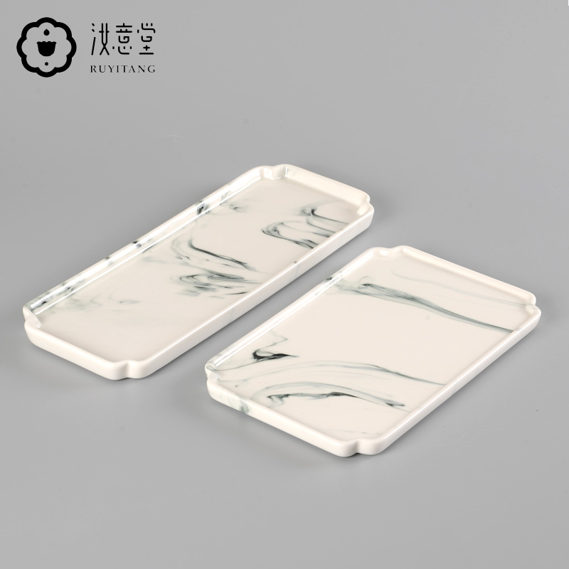 Small ceramic tea tray household contracted tea tray was rectangular Small Chinese simple dry tea table sitting room tea table