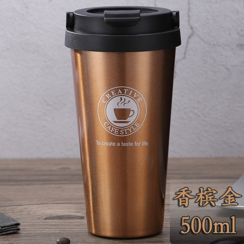 simple heat preservation coffee cup men's and women's office with cover portable mug stainless steel mug