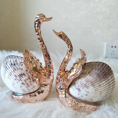 贝壳小饰品橱柜摆件装饰工艺品欧式创意可爱天鹅家居摆设生日礼物_7折