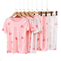 Girl Sleepwear Summer Thin style short sleeves Seven Pants Pure Cotton Childrens Home Conserved Loose Modale Baby Air Conditioning Suit
