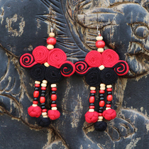 Ethnic style earrings retro literary women Chinese style earrings jewelry fabric personality earring trend sterling silver female pendant