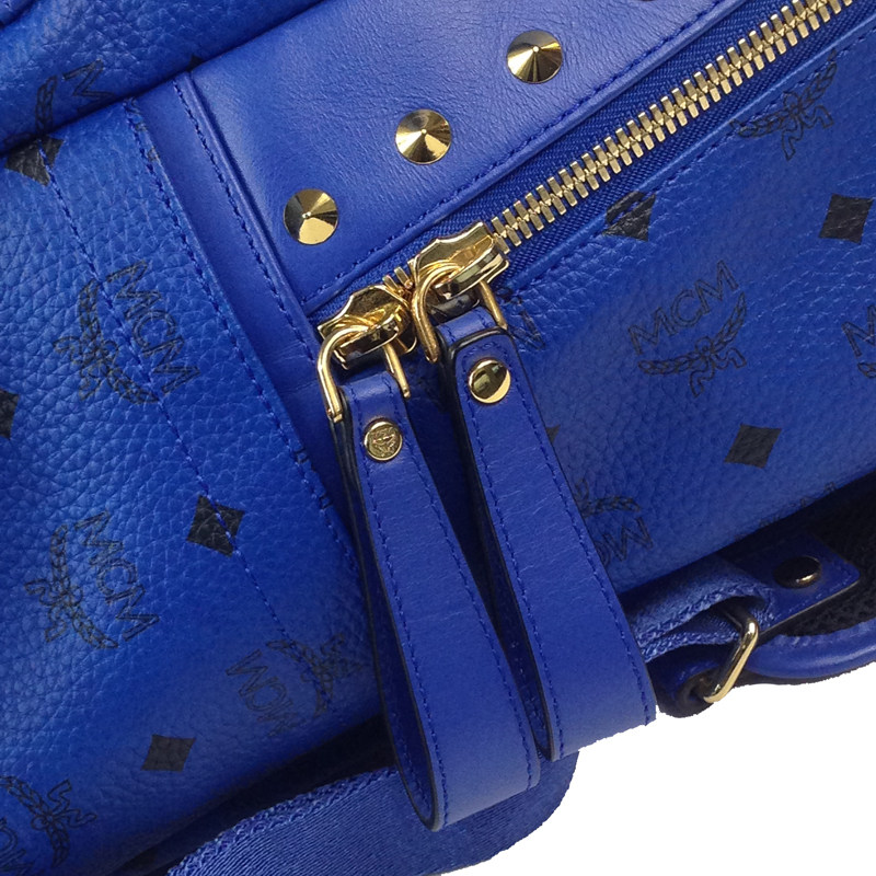 [9.9新]mcm 中性宝蓝色带铆钉双肩包中号