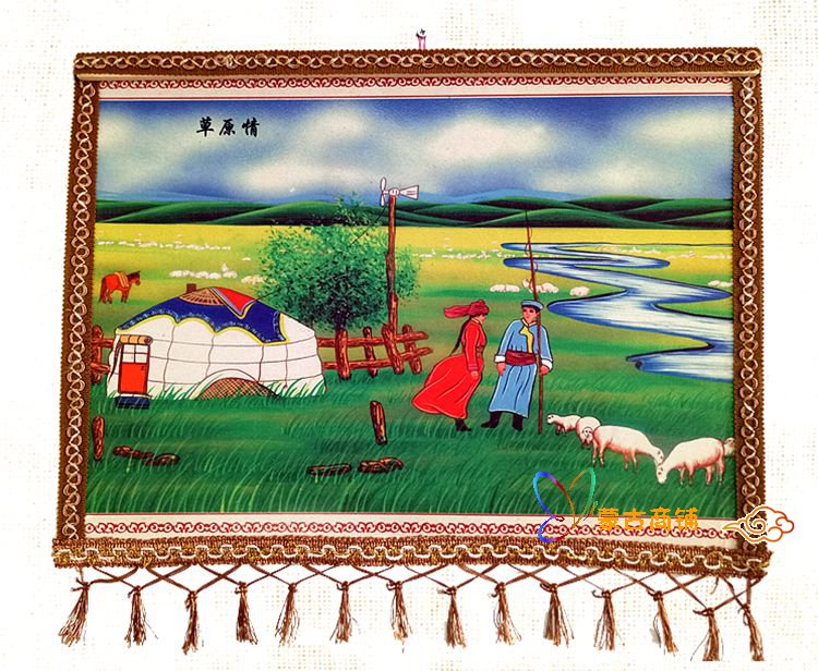 蒙古彩毡画内蒙古特色成吉思汗工艺挂画蒙古包餐厅装饰画羊毛毡画