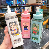 Korean simple and cute straw plastic water cup portable high temperature resistant creative square male and female students high face value water cup