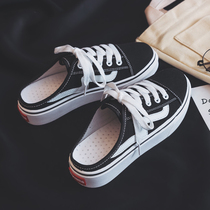 Black Canvas Womens Shoes 2020 Spring New Half Slipper Lazy Cloth Shoes Summer Korean Joker Cloth Shoes