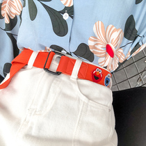 Korean ins Wind cartoon Harajuku canvas belt ladies double ring buckle Joker jeans student belt women