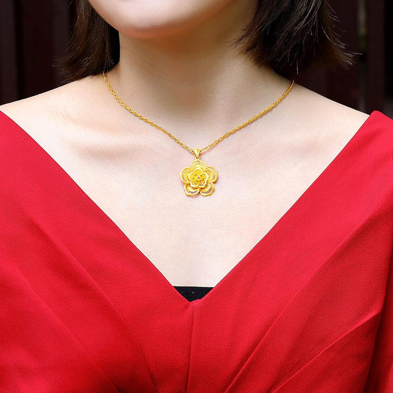 梦金园黄金吊坠女足金花漾系列婚嫁金吊坠女挂坠坠子结婚礼物