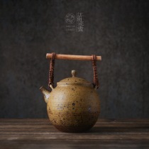 Pure handmade pottery pot coarse pottery tea kettle bamboo handle copper lifting beam old rock peat fire teapot
