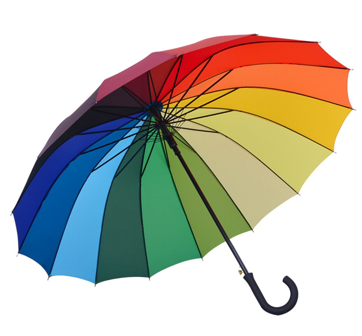 24骨超直杆彩虹伞长柄大双人三人自动打开16色碰击布晴雨彩色雨伞