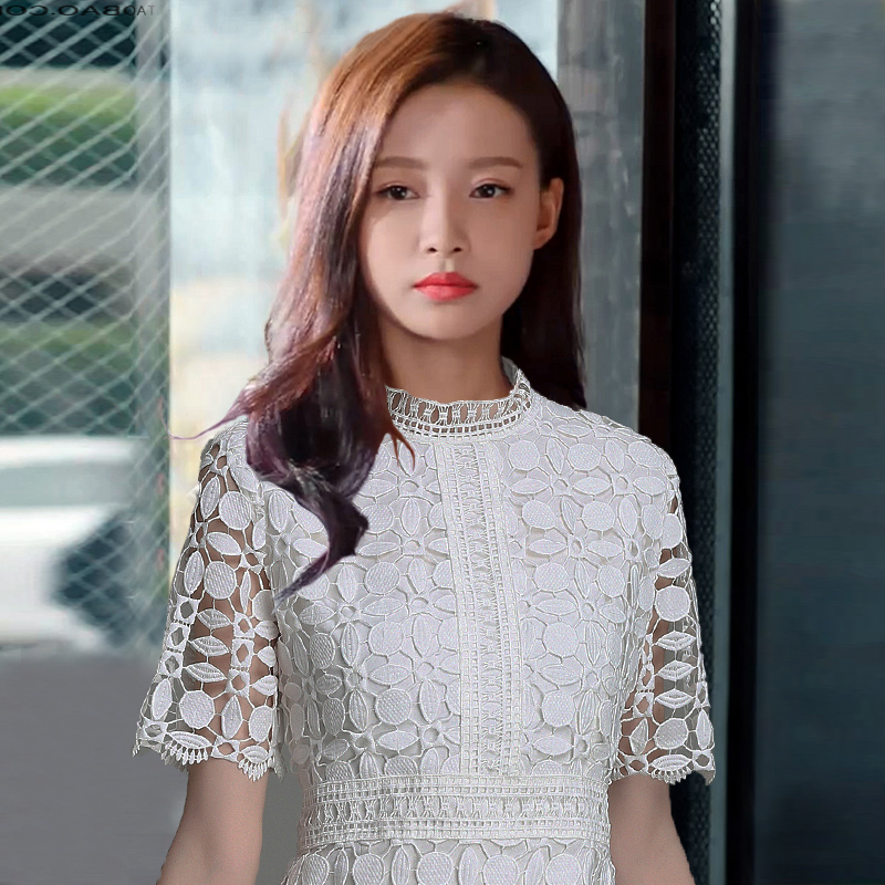 8998因为遇见你孙怡张果果同款镂空蕾丝连衣