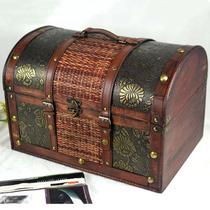 Antique printing with lock box Retro wooden box treasure box Old-fashioned antique photography props decoration home storage