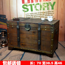 70cm extra large retro box creative large size solid wood wooden box coffee table with lock storage box props decoration box custom