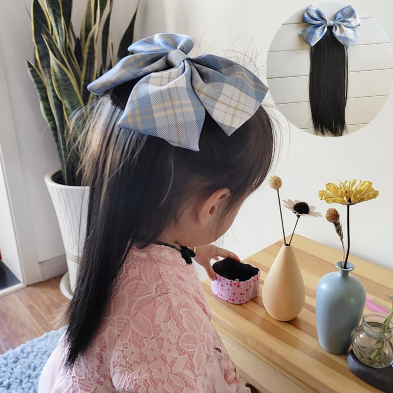 Child Wig Sheet Straight Forcing Real Girl Baby Baby Boy Cute Mid-Length Roll Strap Type Ponytail Emulation Head Decoration