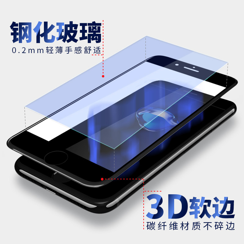 iPhone6钢化膜3D全覆盖苹果6s手机高清玻璃膜6plus防爆钢化膜软边产品展示图1