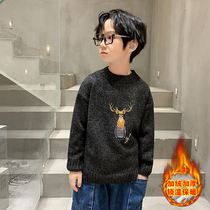 2020 new boys pullover sweater autumn and winter models in the big Children base shirt tide children plus velvet thickened Korean version of foreign gas