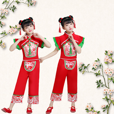 childrens chinese yangko costume chinese style performance dress fan dance opening ceremony girls drum performance costumes