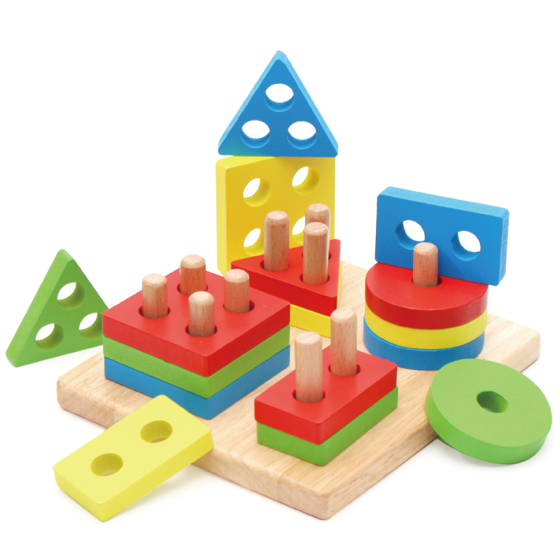 宝宝男女孩益智形状配对套柱立体拼图板婴幼儿木质玩具0-1-2-3岁