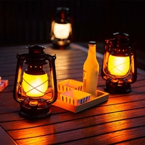 Portable retro lantern rechargeable kerosene lamp LED camping atmosphere light tent chandelier outdoor ornaments dimmable