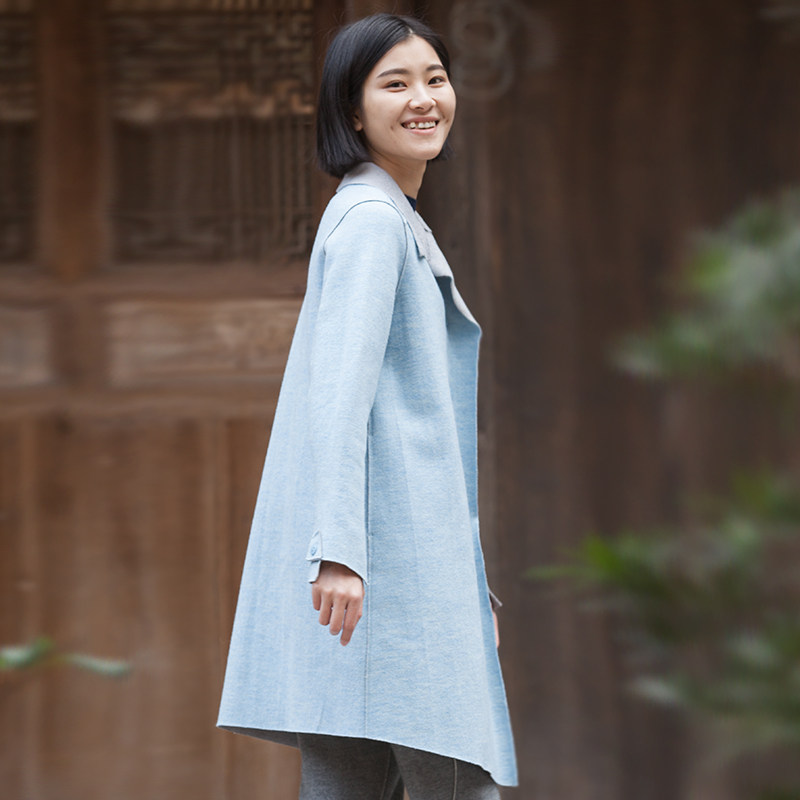 yencha言茶 新款绷缝羊毛交织棉混纺斜门襟外套 商场同步a1g4120_不