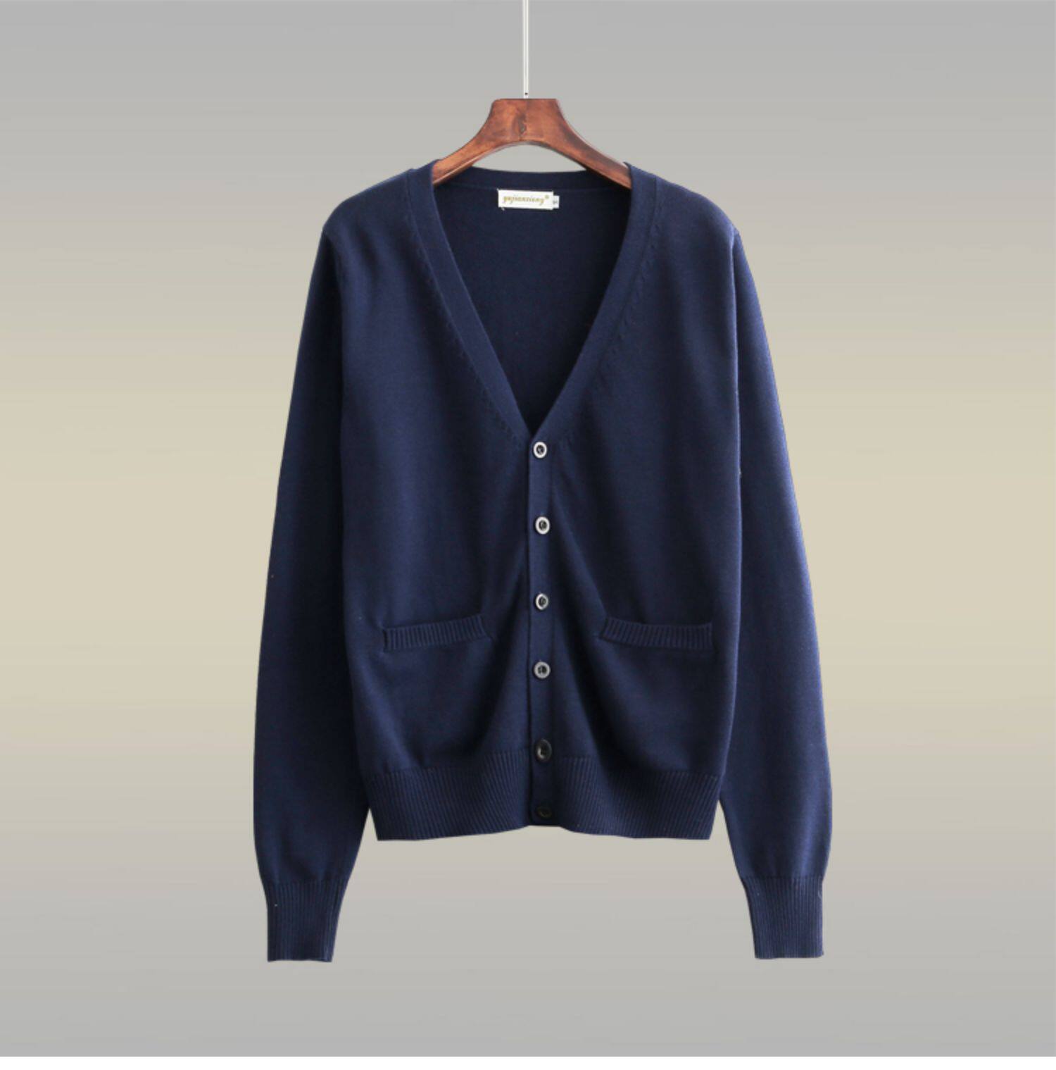 纯色简约百搭针织开衫宽松口袋毛衣外穿日系休闲校园风针织衫定制