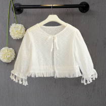 Girls cotton shawl small coat 2019 summer new childrens white yarn skirt outside with thin breathable sunscreen clothing