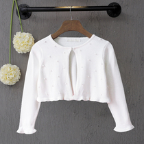 Girls sweater Small shawl jacket short knitted cardigan spring and Autumn pure cotton childrens beaded with princess skirt