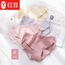 Red bean womens underwear pure cotton Japanese vertical stripe underwear comfortable sexy breathable ribbed cotton mid-waist shorts for women