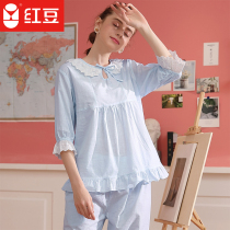 Red bean cropped sleeve home wear ruffled pajamas women spring thin loose casual cute cotton homewear
