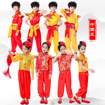 Children beat drum outfit open door red for childrens waist drum costumes folk dance red lantern Seedlings Song Performance Costume