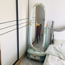 Solid wood wearing mirror full body floor mirror fitting mirror home mirror American field Garden Wind bedroom with containing storage drawer