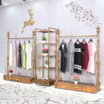 Golden wrought iron clothing display rack Floor rack hanger clothing display rack for men and women rack vintage clothing display rack