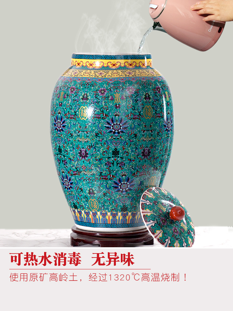 Jingdezhen barrel ricer box 20 jins 30 jins of 50 pounds with cover cylinder tank storage tank of household ceramics moistureproof cylinder