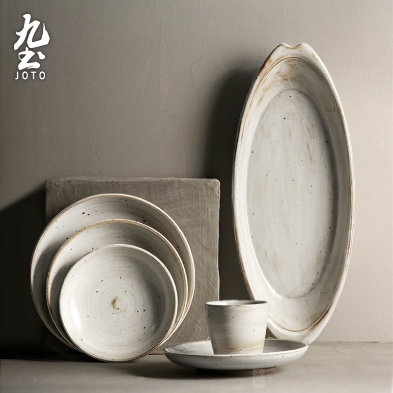 About Nine soil manual coarse ceramic tableware suit retro ceramic rice noodles flat plate fuscescens plate of home day type feeder